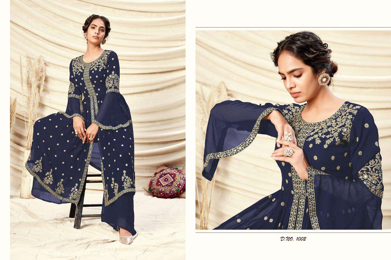 JANHA AARA BY RANI TRENDZ 1002-A TO 1002-D SERIES BEAUTIFUL STYLISH SHARARA SUITS FANCY COLORFUL CASUAL WEAR & ETHNIC WEAR & READY TO WEAR REAL GEORGETTE DRESSES AT WHOLESALE PRICE