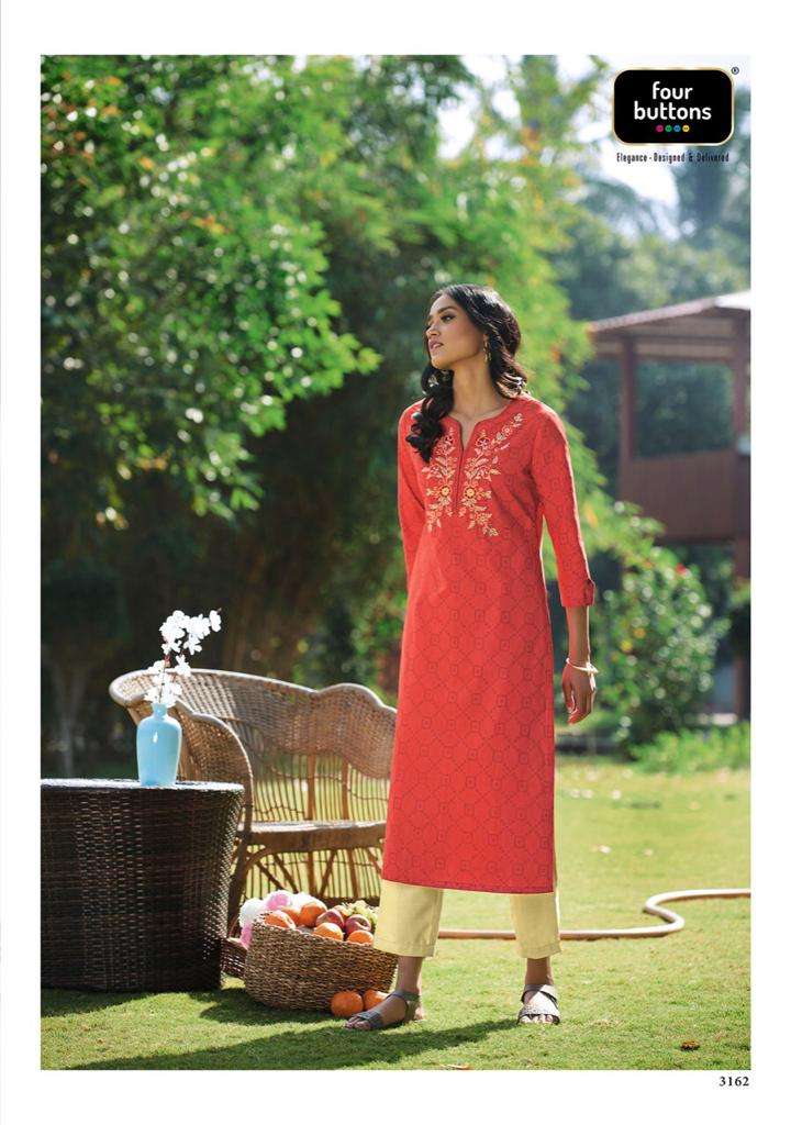BASIL VOL-2 BY FOUR BUTTONS 3161 TO 3168 SERIES DESIGNER STYLISH FANCY COLORFUL BEAUTIFUL PARTY WEAR & ETHNIC WEAR COLLECTION PURE COTTON EMBROIDERY KURTIS AT WHOLESALE PRICE