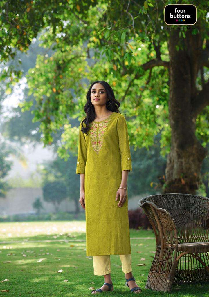 BASIL VOL-2 BY FOUR BUTTONS 3161 TO 3168 SERIES DESIGNER STYLISH FANCY COLORFUL BEAUTIFUL PARTY WEAR & ETHNIC WEAR COLLECTION PURE COTTON EMBROIDERY KURTIS AT WHOLESALE PRICE