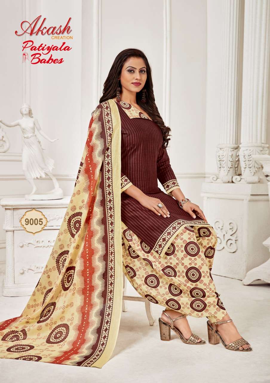 PATIYALA BABES VOL-9 BY AKASH CREATION 8001 TO 8010 SERIES INDIAN TRADITIONAL WEAR COLLECTION BEAUTIFUL STYLISH FANCY COLORFUL PARTY WEAR & OCCASIONAL WEAR PURE COTTON PRINT DRESSES AT WHOLESALE PRICE