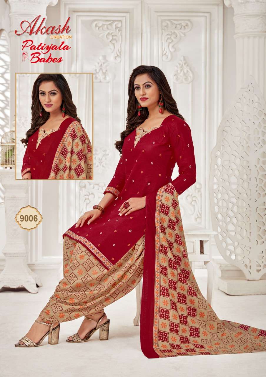 PATIYALA BABES VOL-9 BY AKASH CREATION 8001 TO 8010 SERIES INDIAN TRADITIONAL WEAR COLLECTION BEAUTIFUL STYLISH FANCY COLORFUL PARTY WEAR & OCCASIONAL WEAR PURE COTTON PRINT DRESSES AT WHOLESALE PRICE