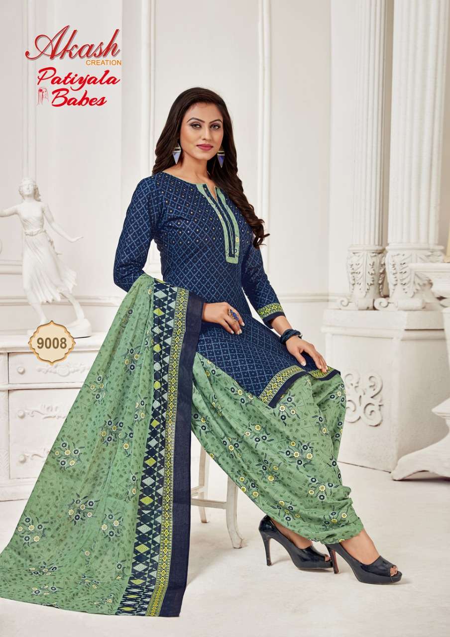 PATIYALA BABES VOL-9 BY AKASH CREATION 8001 TO 8010 SERIES INDIAN TRADITIONAL WEAR COLLECTION BEAUTIFUL STYLISH FANCY COLORFUL PARTY WEAR & OCCASIONAL WEAR PURE COTTON PRINT DRESSES AT WHOLESALE PRICE