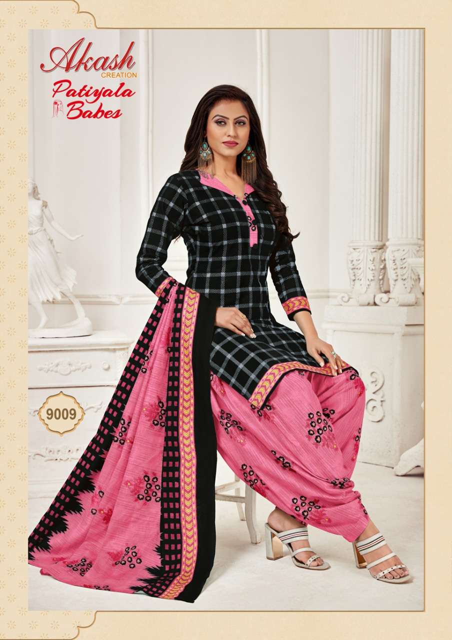 PATIYALA BABES VOL-9 BY AKASH CREATION 8001 TO 8010 SERIES INDIAN TRADITIONAL WEAR COLLECTION BEAUTIFUL STYLISH FANCY COLORFUL PARTY WEAR & OCCASIONAL WEAR PURE COTTON PRINT DRESSES AT WHOLESALE PRICE