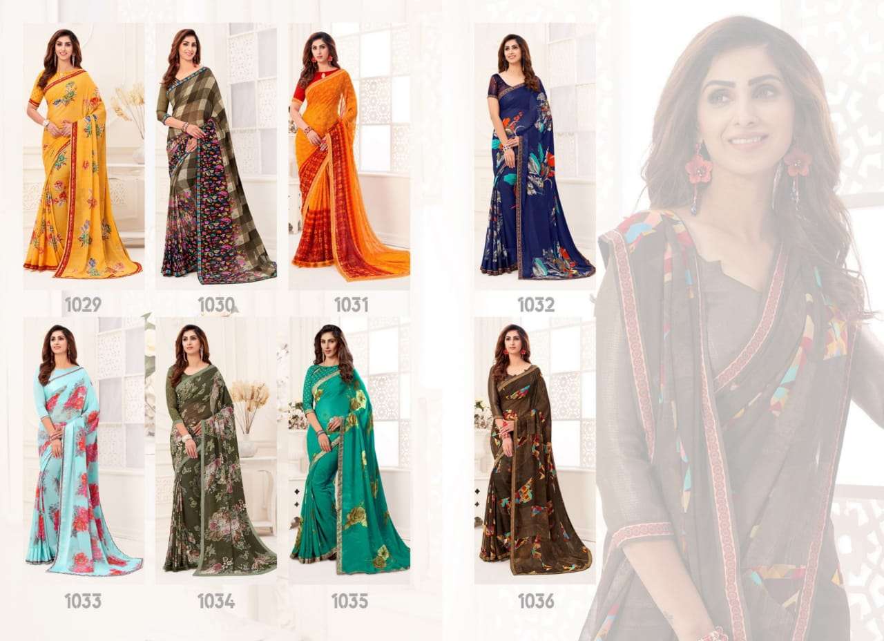 APSARA VOL-4 BY ALVEERA 1029 TO 1036 SERIES INDIAN TRADITIONAL WEAR COLLECTION BEAUTIFUL STYLISH FANCY COLORFUL PARTY WEAR & OCCASIONAL WEAR GEORGETTE PRINT SAREES AT WHOLESALE PRICE