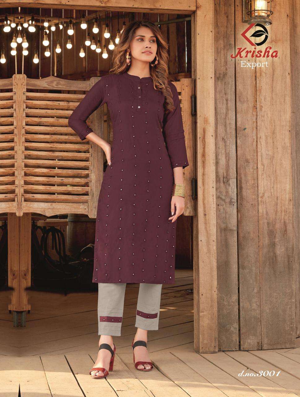 SIYARA BY KRISHA EXPORTS 3001 TO 3004 SERIES DESIGNER STYLISH FANCY COLORFUL BEAUTIFUL PARTY WEAR & ETHNIC WEAR COLLECTION RAYON EMBROIDERY KURTIS WITH BOTTOM AT WHOLESALE PRICE