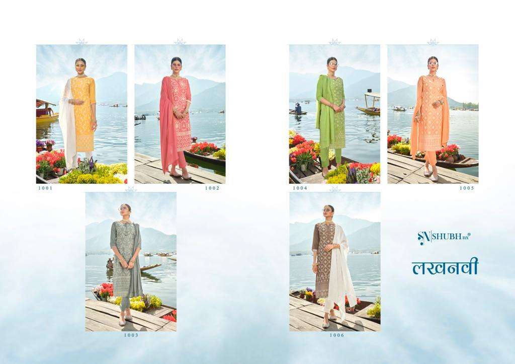 LUCKNOWI BY SHUBH NX 1001 TO 1006 SERIES BEAUTIFUL STYLISH SUITS FANCY COLORFUL CASUAL WEAR & ETHNIC WEAR & READY TO WEAR CHANDERI VISCOSE DRESSES AT WHOLESALE PRICE