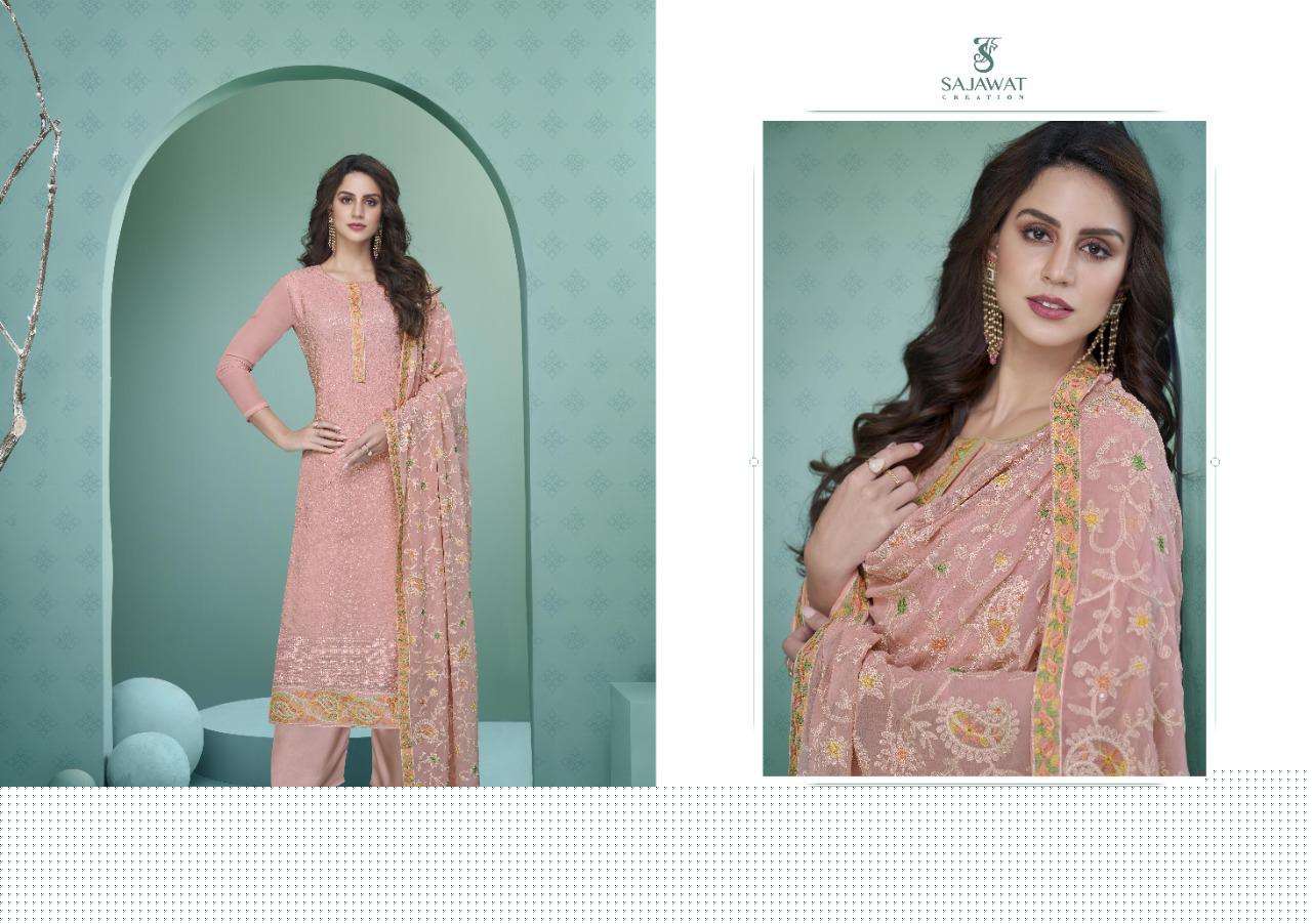 PANKHI VOL-1 BY SAJAWAT CREATION 671 TO 675 SERIES BEAUTIFUL STYLISH SUITS FANCY COLORFUL CASUAL WEAR & ETHNIC WEAR & READY TO WEAR HEAVY GEORGETTE EMBROIDERED DRESSES AT WHOLESALE PRICE
