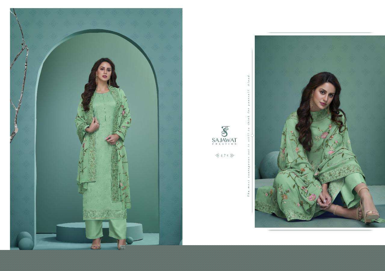 PANKHI VOL-1 BY SAJAWAT CREATION 671 TO 675 SERIES BEAUTIFUL STYLISH SUITS FANCY COLORFUL CASUAL WEAR & ETHNIC WEAR & READY TO WEAR HEAVY GEORGETTE EMBROIDERED DRESSES AT WHOLESALE PRICE