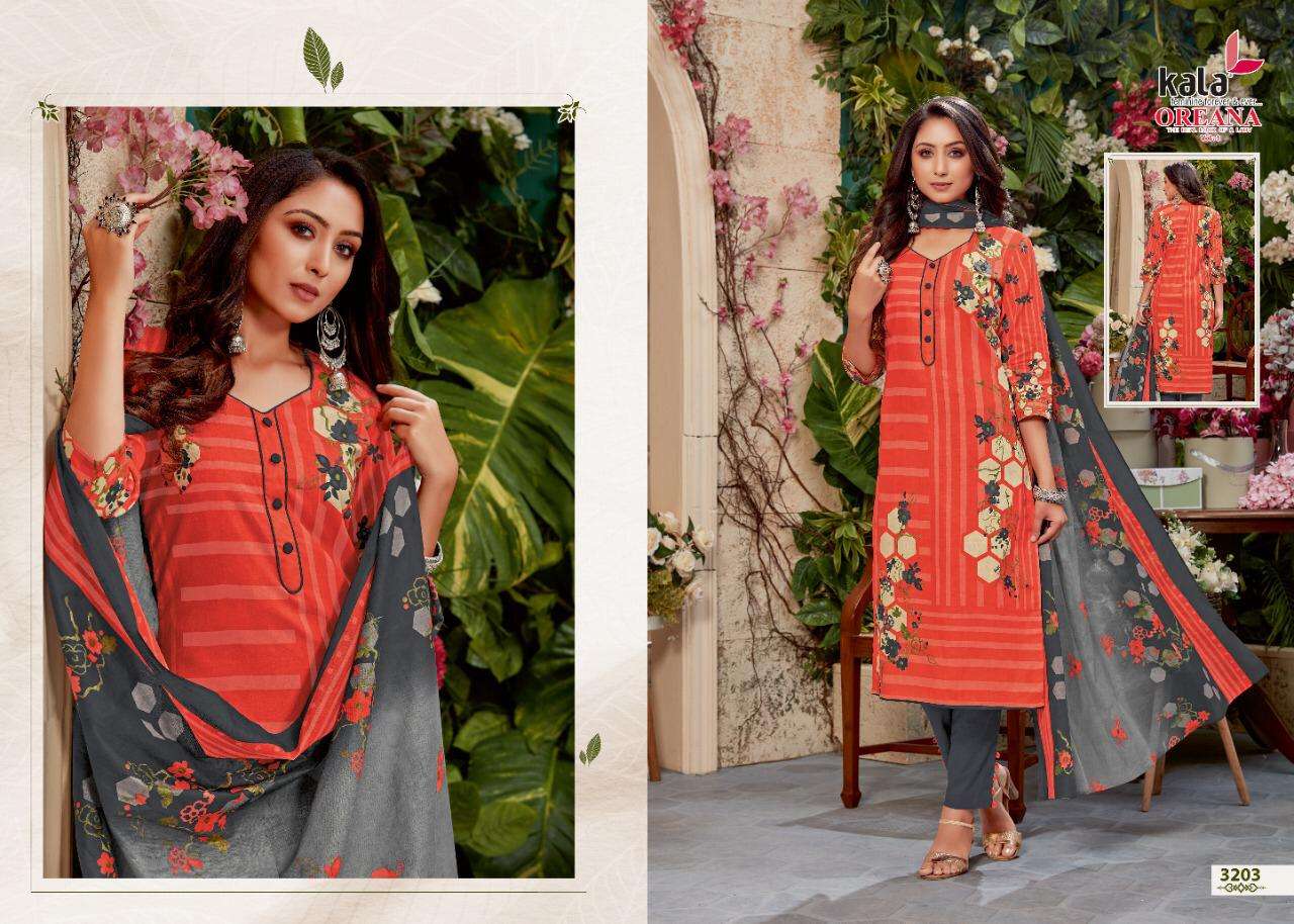 OREANA VOL-5 BY KALA 3201 TO 3212 SERIES BEAUTIFUL SUITS STYLISH FANCY COLORFUL PARTY WEAR & OCCASIONAL WEAR PURE COTTON PRINT DRESSES AT WHOLESALE PRICE