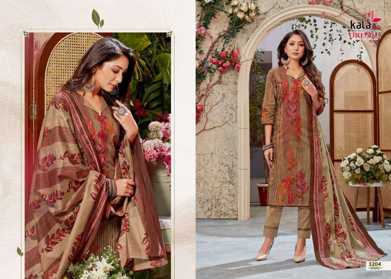 OREANA VOL-5 BY KALA 3201 TO 3212 SERIES BEAUTIFUL SUITS STYLISH FANCY COLORFUL PARTY WEAR & OCCASIONAL WEAR PURE COTTON PRINT DRESSES AT WHOLESALE PRICE