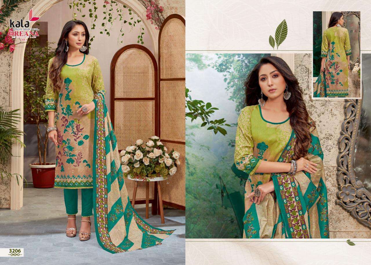 OREANA VOL-5 BY KALA 3201 TO 3212 SERIES BEAUTIFUL SUITS STYLISH FANCY COLORFUL PARTY WEAR & OCCASIONAL WEAR PURE COTTON PRINT DRESSES AT WHOLESALE PRICE