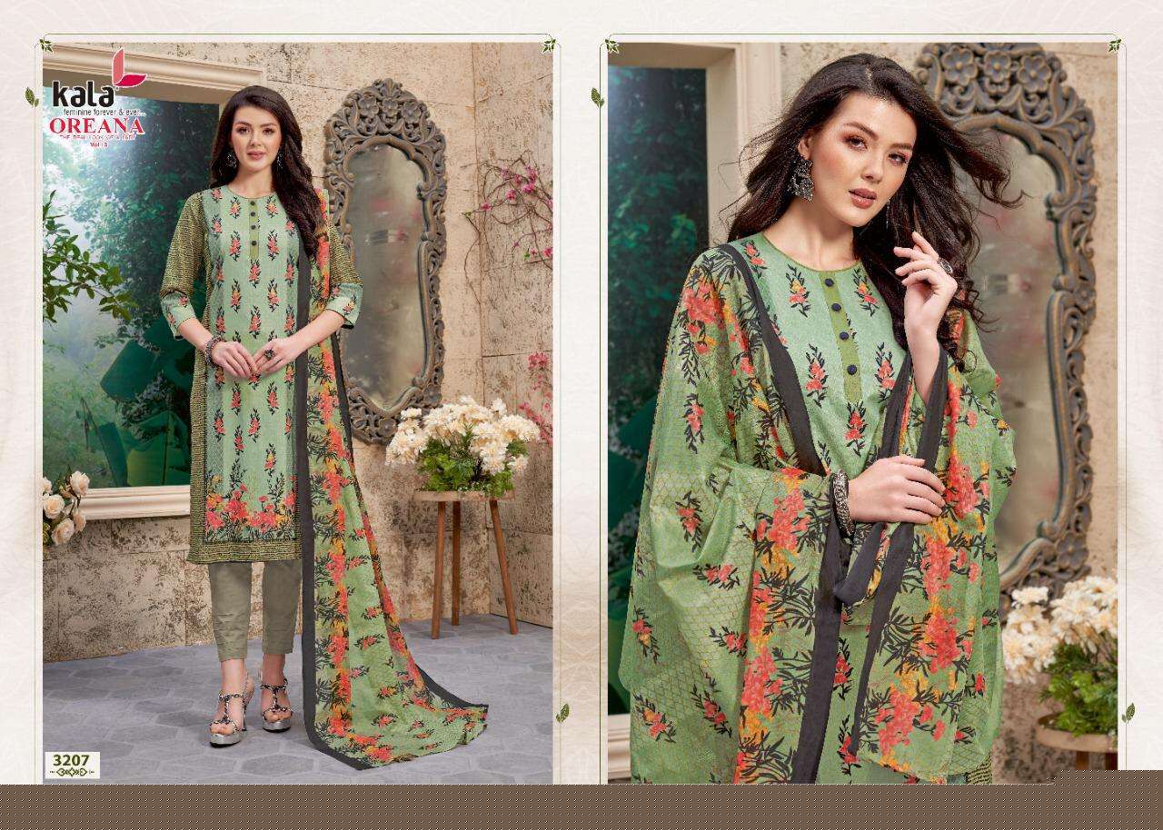 OREANA VOL-5 BY KALA 3201 TO 3212 SERIES BEAUTIFUL SUITS STYLISH FANCY COLORFUL PARTY WEAR & OCCASIONAL WEAR PURE COTTON PRINT DRESSES AT WHOLESALE PRICE