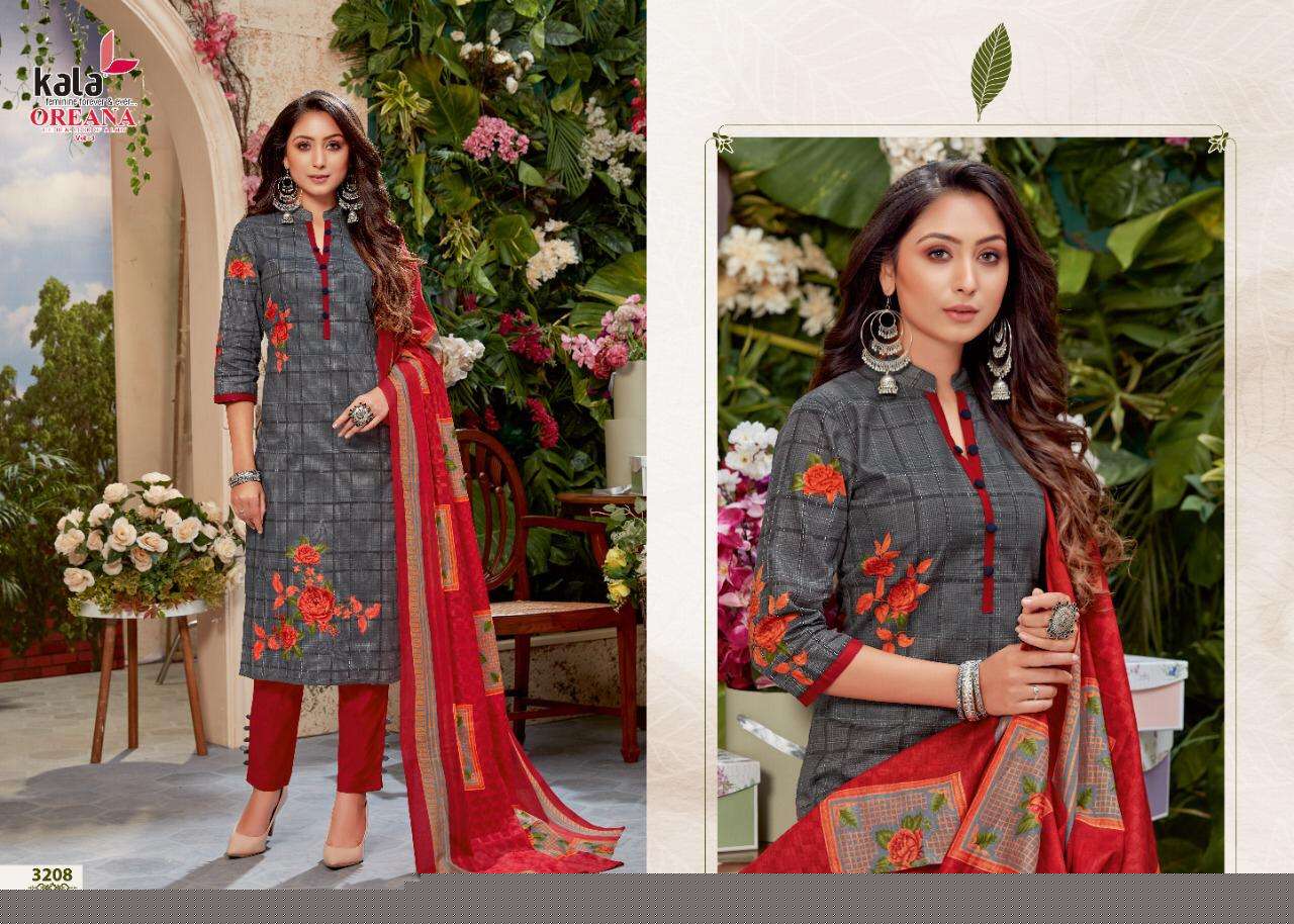 OREANA VOL-5 BY KALA 3201 TO 3212 SERIES BEAUTIFUL SUITS STYLISH FANCY COLORFUL PARTY WEAR & OCCASIONAL WEAR PURE COTTON PRINT DRESSES AT WHOLESALE PRICE