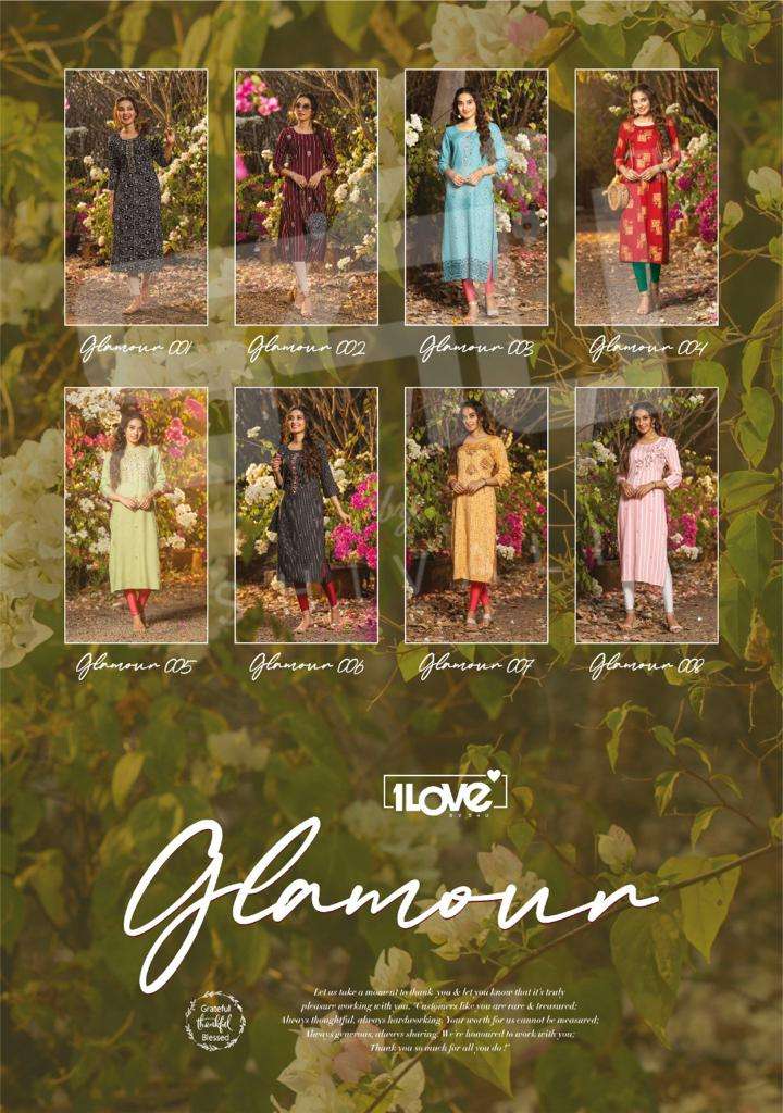 GLAMOUR BY 1 LOVE 001 TO 008 SERIES DESIGNER STYLISH FANCY COLORFUL BEAUTIFUL PARTY WEAR & ETHNIC WEAR COLLECTION PREMIUM RAYON KURTIS AT WHOLESALE PRICE