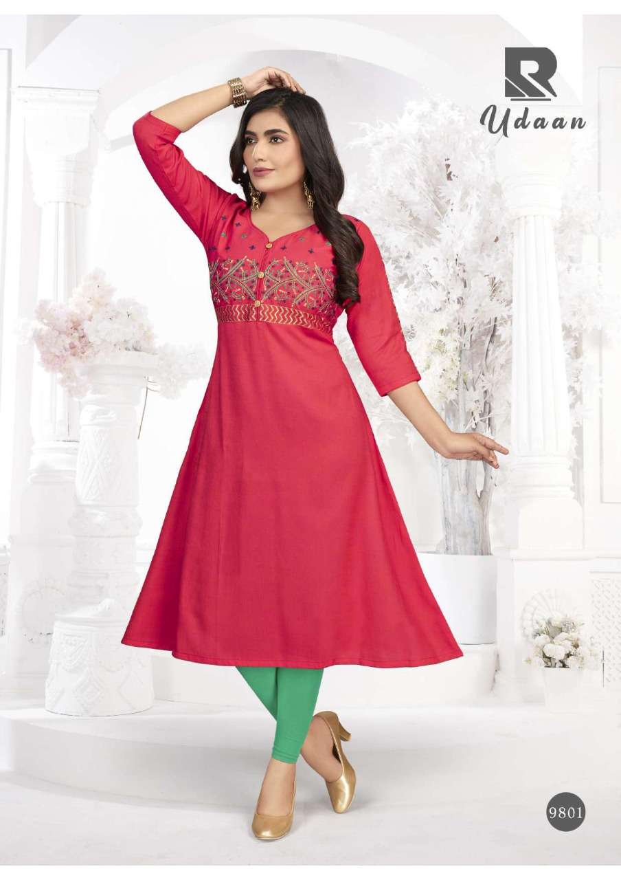 UDAAN BY RAASHI 9801 TO 9808 SERIES DESIGNER STYLISH FANCY COLORFUL BEAUTIFUL PARTY WEAR & ETHNIC WEAR COLLECTION TWO TONE RAYON EMBROIDERED KURTIS AT WHOLESALE PRICE