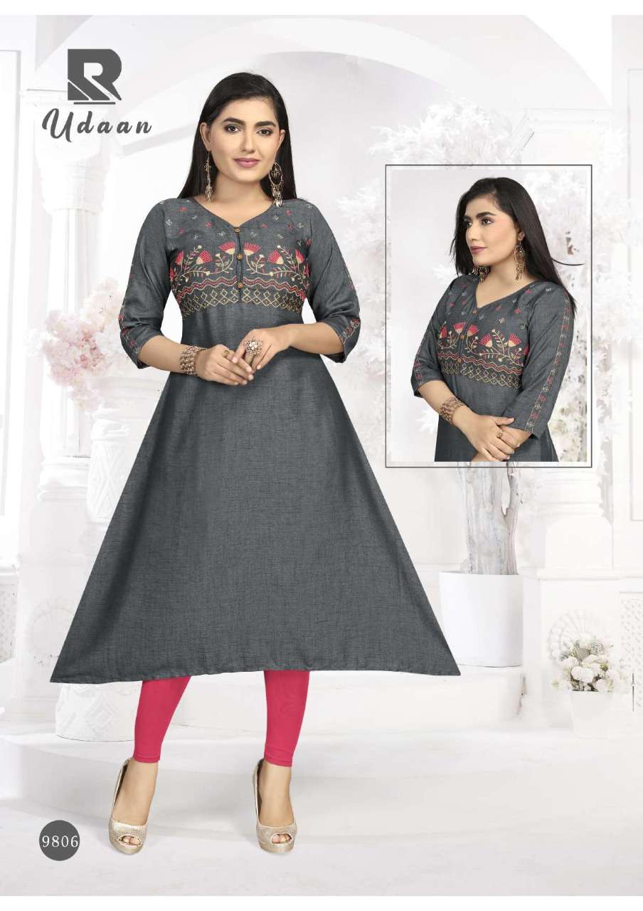 UDAAN BY RAASHI 9801 TO 9808 SERIES DESIGNER STYLISH FANCY COLORFUL BEAUTIFUL PARTY WEAR & ETHNIC WEAR COLLECTION TWO TONE RAYON EMBROIDERED KURTIS AT WHOLESALE PRICE