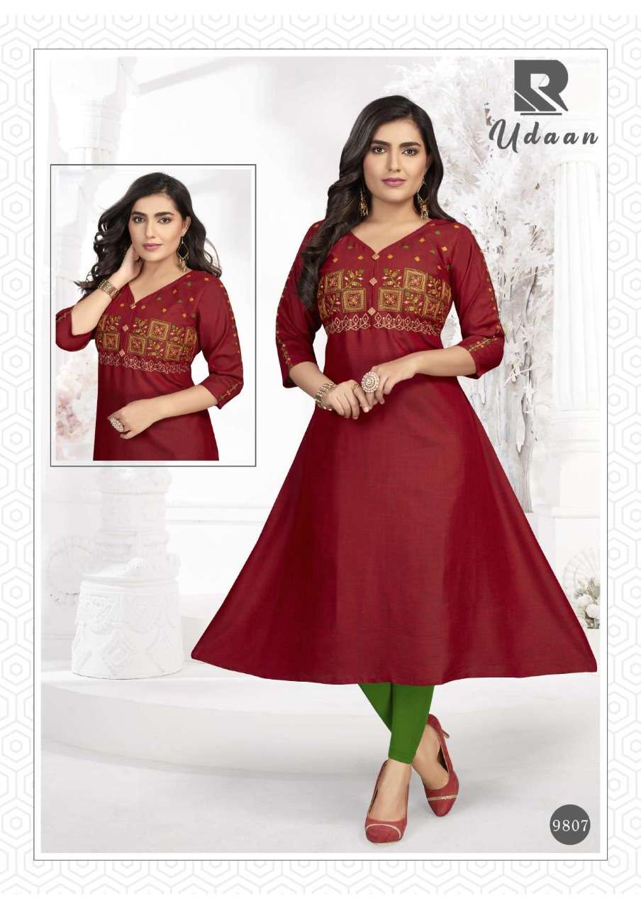 UDAAN BY RAASHI 9801 TO 9808 SERIES DESIGNER STYLISH FANCY COLORFUL BEAUTIFUL PARTY WEAR & ETHNIC WEAR COLLECTION TWO TONE RAYON EMBROIDERED KURTIS AT WHOLESALE PRICE