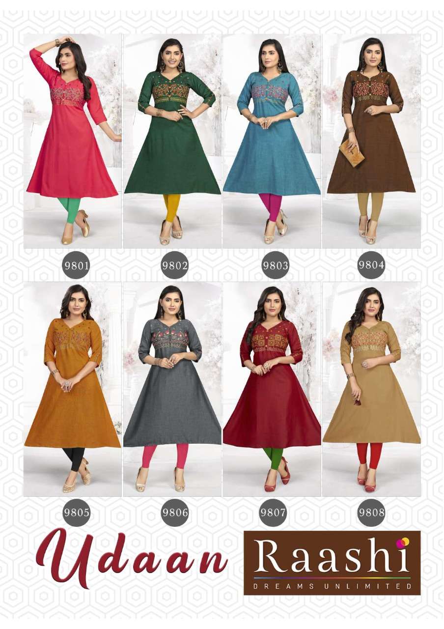 UDAAN BY RAASHI 9801 TO 9808 SERIES DESIGNER STYLISH FANCY COLORFUL BEAUTIFUL PARTY WEAR & ETHNIC WEAR COLLECTION TWO TONE RAYON EMBROIDERED KURTIS AT WHOLESALE PRICE