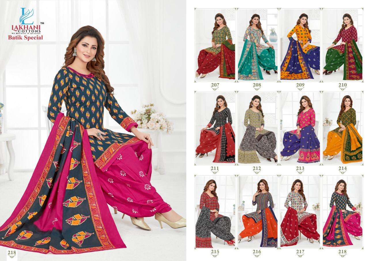 BATIK SPECIAL VOL-2 BY LAKHANI COTTON 207 TO 218 SERIES BEAUTIFUL SUITS STYLISH FANCY COLORFUL PARTY WEAR & OCCASIONAL WEAR PURE COTTON DRESSES AT WHOLESALE PRICE