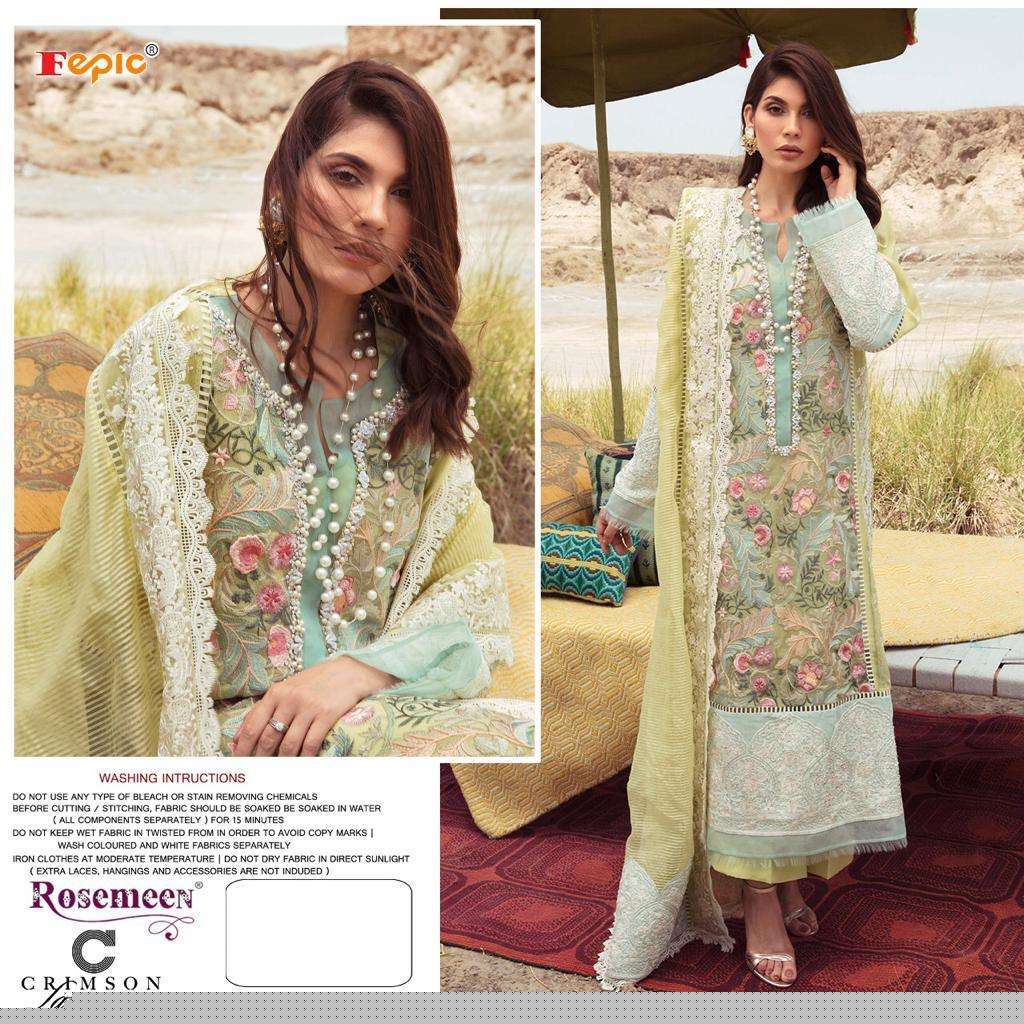 ROSEMEEN CRIMSON LAWN COLLECTION BY FEPIC 40001 TO 40003 SERIES DESIGNER PAKISTANI SUITS BEAUTIFUL STYLISH FANCY COLORFUL PARTY WEAR & OCCASIONAL WEAR PURE COTTON EMBROIDERY DRESSES AT WHOLESALE PRICE