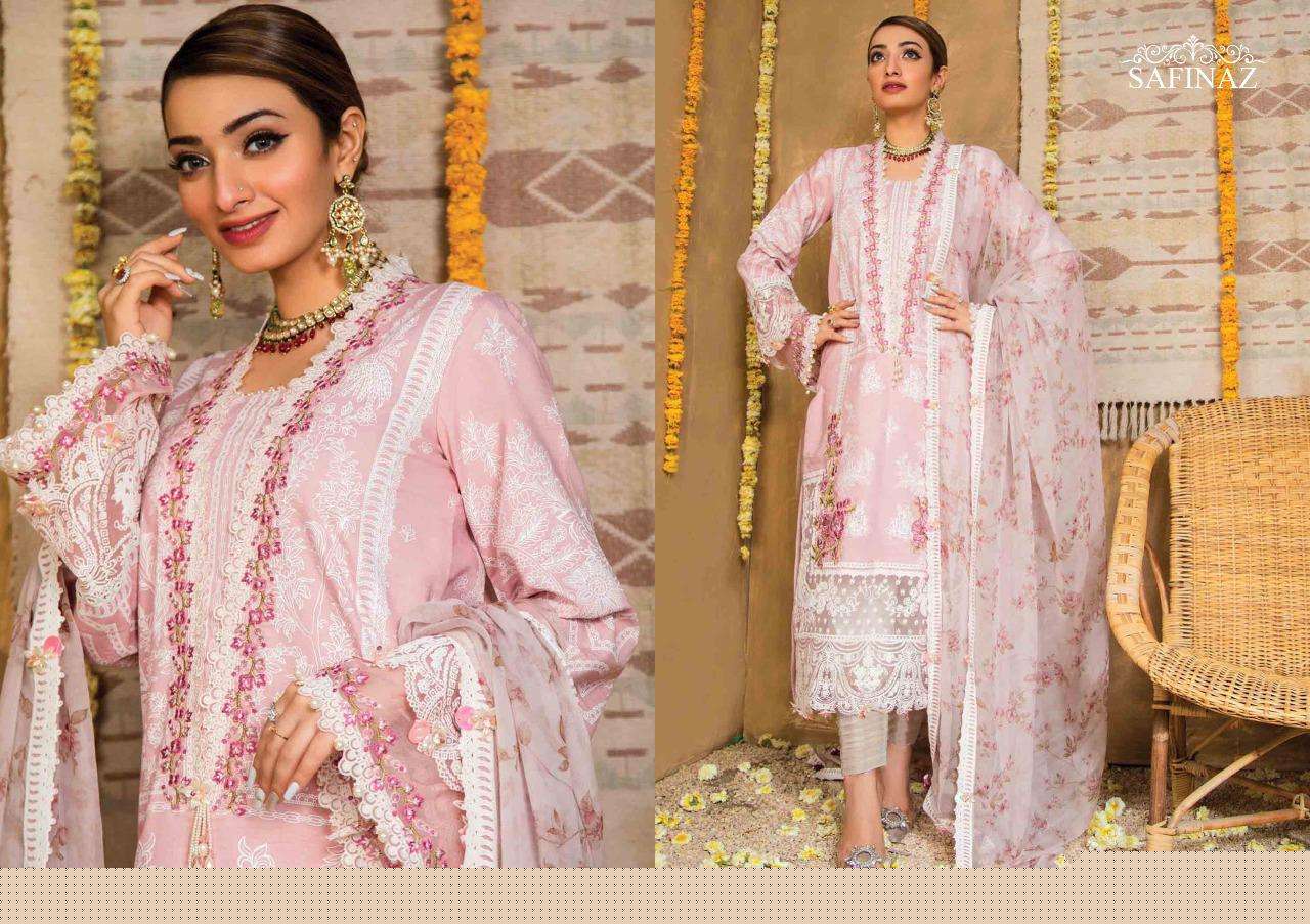 MUZLIN LAWN COLLECTION-21 BY SAFINAZ 1013 TO 1017 SERIES DESIGNER PAKISTANI SUITS BEAUTIFUL STYLISH FANCY COLORFUL PARTY WEAR & OCCASIONAL WEAR PURE CAMBRIC COTTON EMBRODERED DRESSES AT WHOLESALE PRICE