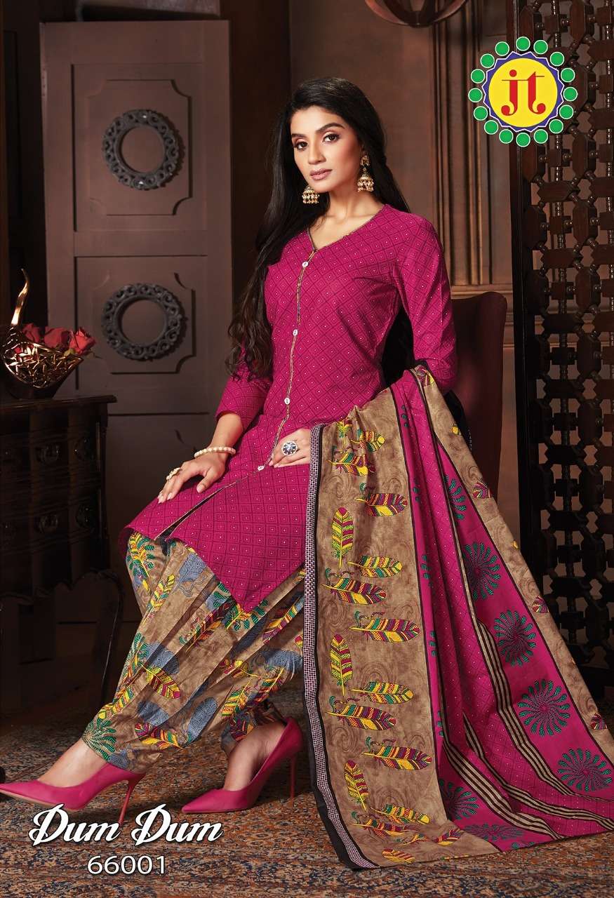 DUM DUM VOL-66 BY JT 66001 TO 66012 SERIES BEAUTIFUL SUITS COLORFUL STYLISH FANCY CASUAL WEAR & ETHNIC WEAR COTTON PRINT DRESSES AT WHOLESALE PRICE