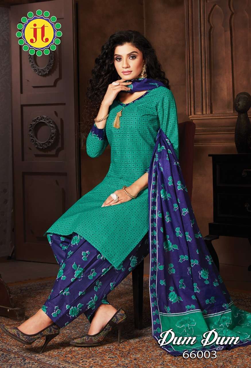 DUM DUM VOL-66 BY JT 66001 TO 66012 SERIES BEAUTIFUL SUITS COLORFUL STYLISH FANCY CASUAL WEAR & ETHNIC WEAR COTTON PRINT DRESSES AT WHOLESALE PRICE