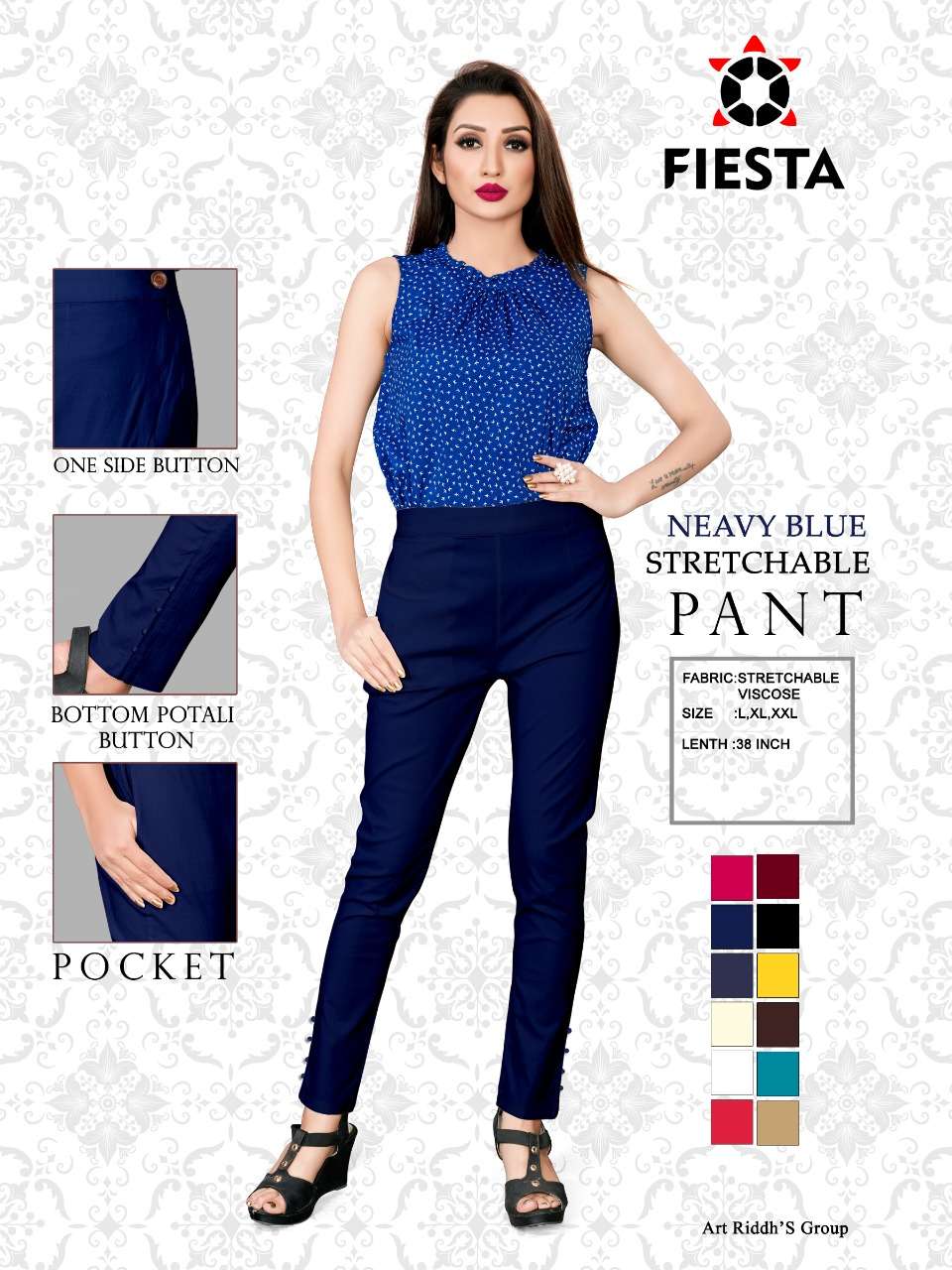 STRETCHABLE PANT BY FIESTA 01 TO 10 SERIES BEAUTIFUL STYLISH FANCY COLORFUL PARTY WEAR & ETHNIC WEAR STRETCHABLE VISCOSE PANTS AT WHOLESALE PRICE