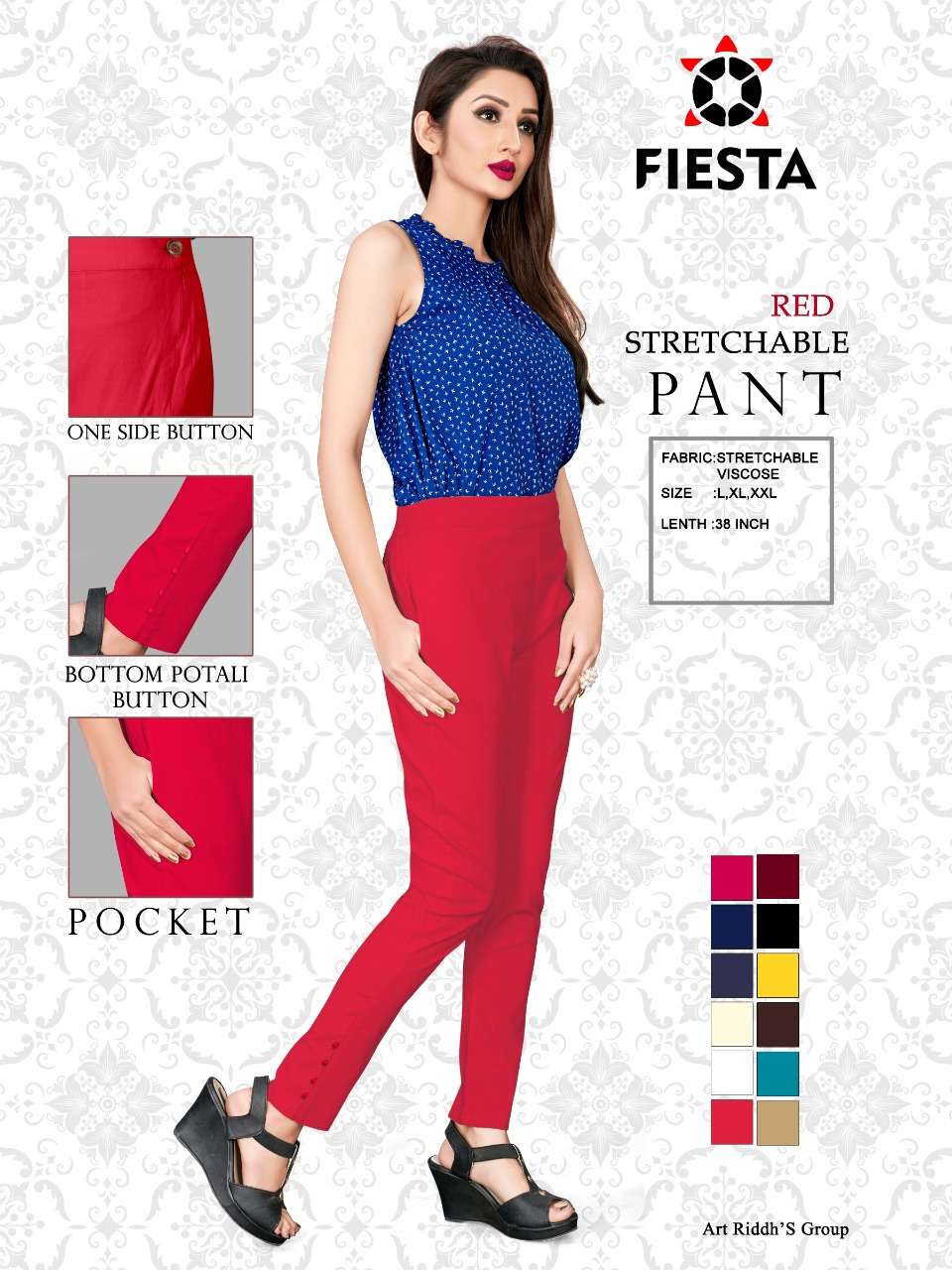 STRETCHABLE PANT BY FIESTA 01 TO 10 SERIES BEAUTIFUL STYLISH FANCY COLORFUL PARTY WEAR & ETHNIC WEAR STRETCHABLE VISCOSE PANTS AT WHOLESALE PRICE