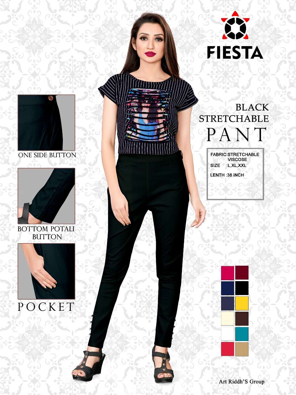 STRETCHABLE PANT BY FIESTA 01 TO 10 SERIES BEAUTIFUL STYLISH FANCY COLORFUL PARTY WEAR & ETHNIC WEAR STRETCHABLE VISCOSE PANTS AT WHOLESALE PRICE