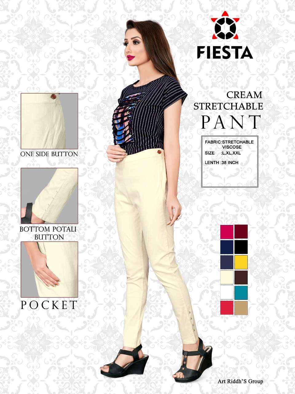 STRETCHABLE PANT BY FIESTA 01 TO 10 SERIES BEAUTIFUL STYLISH FANCY COLORFUL PARTY WEAR & ETHNIC WEAR STRETCHABLE VISCOSE PANTS AT WHOLESALE PRICE