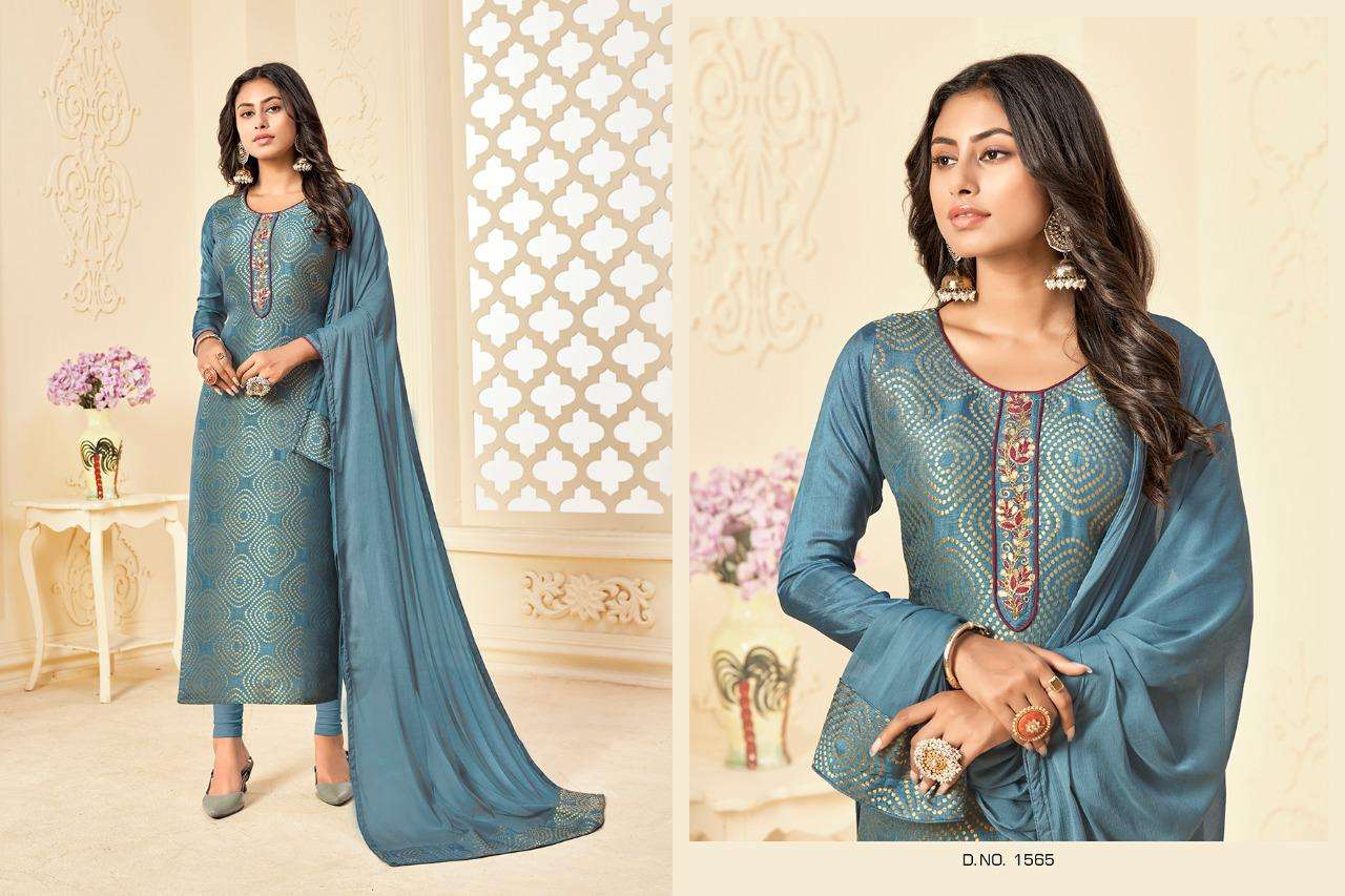 JAIPURI BY RANI TRENDZ 1564 TO 1569 SERIES BEAUTIFUL STYLISH SHARARA SUITS FANCY COLORFUL CASUAL WEAR & ETHNIC WEAR & READY TO WEAR PURE DOLA JACQUARD DRESSES AT WHOLESALE PRICE