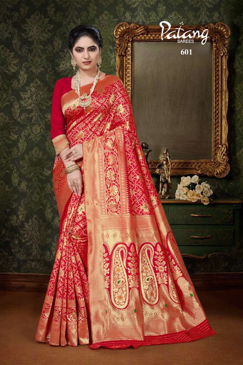 PARINEETI BY PATANG SAREES 601 TO 608 SERIES INDIAN TRADITIONAL WEAR COLLECTION BEAUTIFUL STYLISH FANCY COLORFUL PARTY WEAR & OCCASIONAL WEAR SILK SAREES AT WHOLESALE PRICE