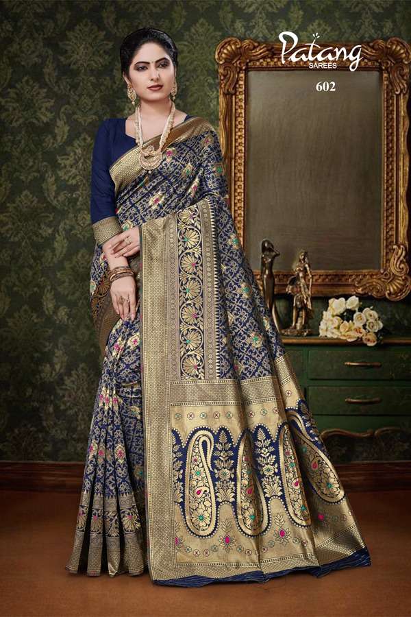 PARINEETI BY PATANG SAREES 601 TO 608 SERIES INDIAN TRADITIONAL WEAR COLLECTION BEAUTIFUL STYLISH FANCY COLORFUL PARTY WEAR & OCCASIONAL WEAR SILK SAREES AT WHOLESALE PRICE