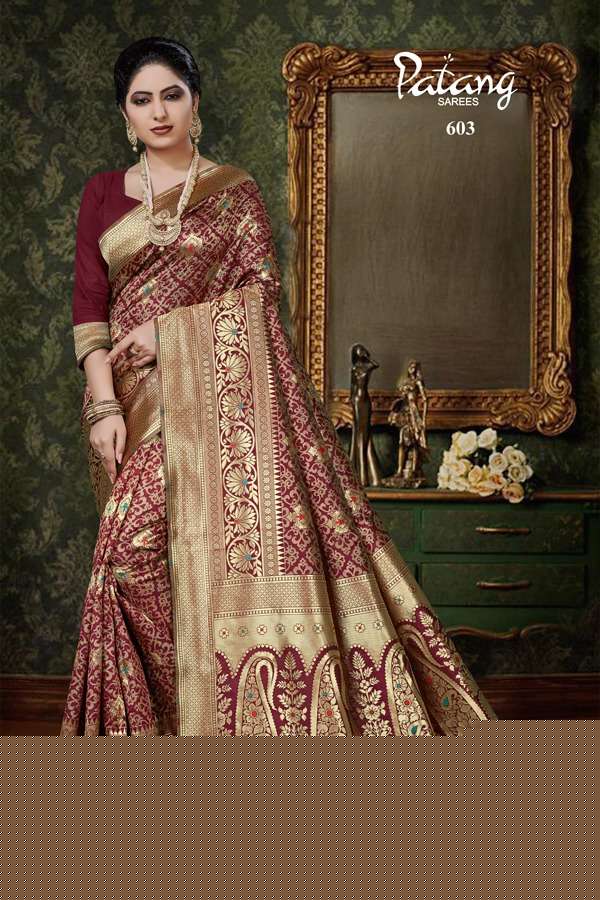 PARINEETI BY PATANG SAREES 601 TO 608 SERIES INDIAN TRADITIONAL WEAR COLLECTION BEAUTIFUL STYLISH FANCY COLORFUL PARTY WEAR & OCCASIONAL WEAR SILK SAREES AT WHOLESALE PRICE