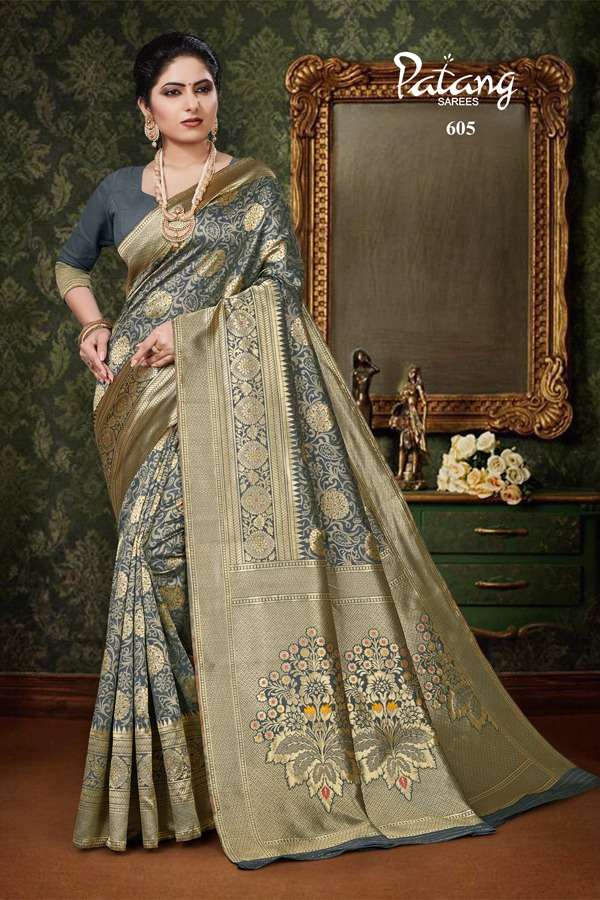 PARINEETI BY PATANG SAREES 601 TO 608 SERIES INDIAN TRADITIONAL WEAR COLLECTION BEAUTIFUL STYLISH FANCY COLORFUL PARTY WEAR & OCCASIONAL WEAR SILK SAREES AT WHOLESALE PRICE