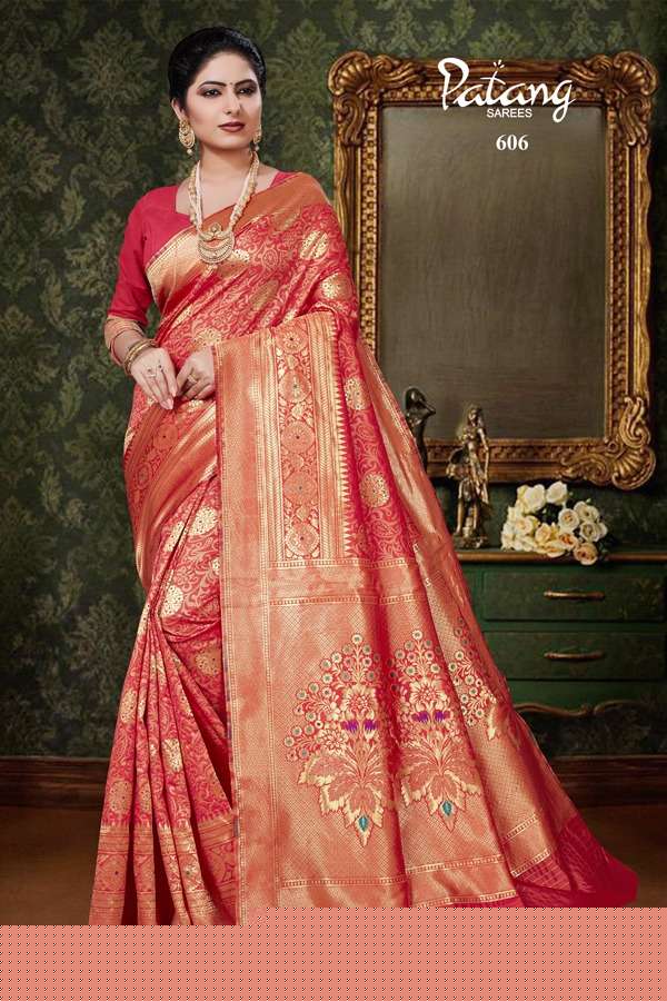 PARINEETI BY PATANG SAREES 601 TO 608 SERIES INDIAN TRADITIONAL WEAR COLLECTION BEAUTIFUL STYLISH FANCY COLORFUL PARTY WEAR & OCCASIONAL WEAR SILK SAREES AT WHOLESALE PRICE