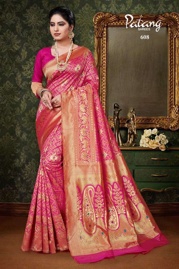 PARINEETI BY PATANG SAREES 601 TO 608 SERIES INDIAN TRADITIONAL WEAR COLLECTION BEAUTIFUL STYLISH FANCY COLORFUL PARTY WEAR & OCCASIONAL WEAR SILK SAREES AT WHOLESALE PRICE