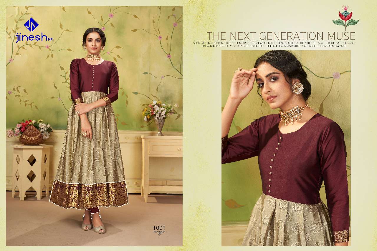 AVIKA BY JINESH NX 1001 TO 1006 SERIES DESIGNER STYLISH FANCY COLORFUL BEAUTIFUL PARTY WEAR & ETHNIC WEAR COLLECTION TAFETA JACQUARD KURTIS AT WHOLESALE PRICE