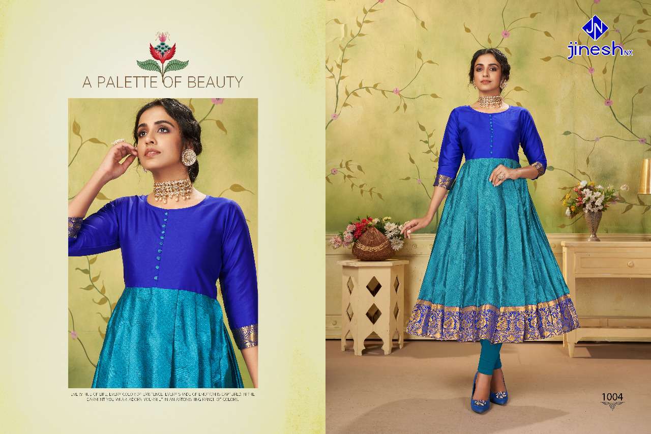 AVIKA BY JINESH NX 1001 TO 1006 SERIES DESIGNER STYLISH FANCY COLORFUL BEAUTIFUL PARTY WEAR & ETHNIC WEAR COLLECTION TAFETA JACQUARD KURTIS AT WHOLESALE PRICE