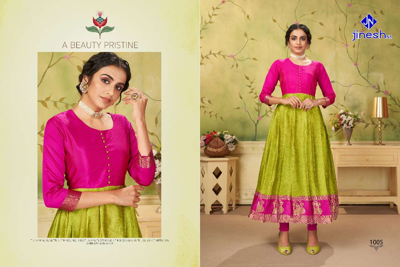 AVIKA BY JINESH NX 1001 TO 1006 SERIES DESIGNER STYLISH FANCY COLORFUL BEAUTIFUL PARTY WEAR & ETHNIC WEAR COLLECTION TAFETA JACQUARD KURTIS AT WHOLESALE PRICE