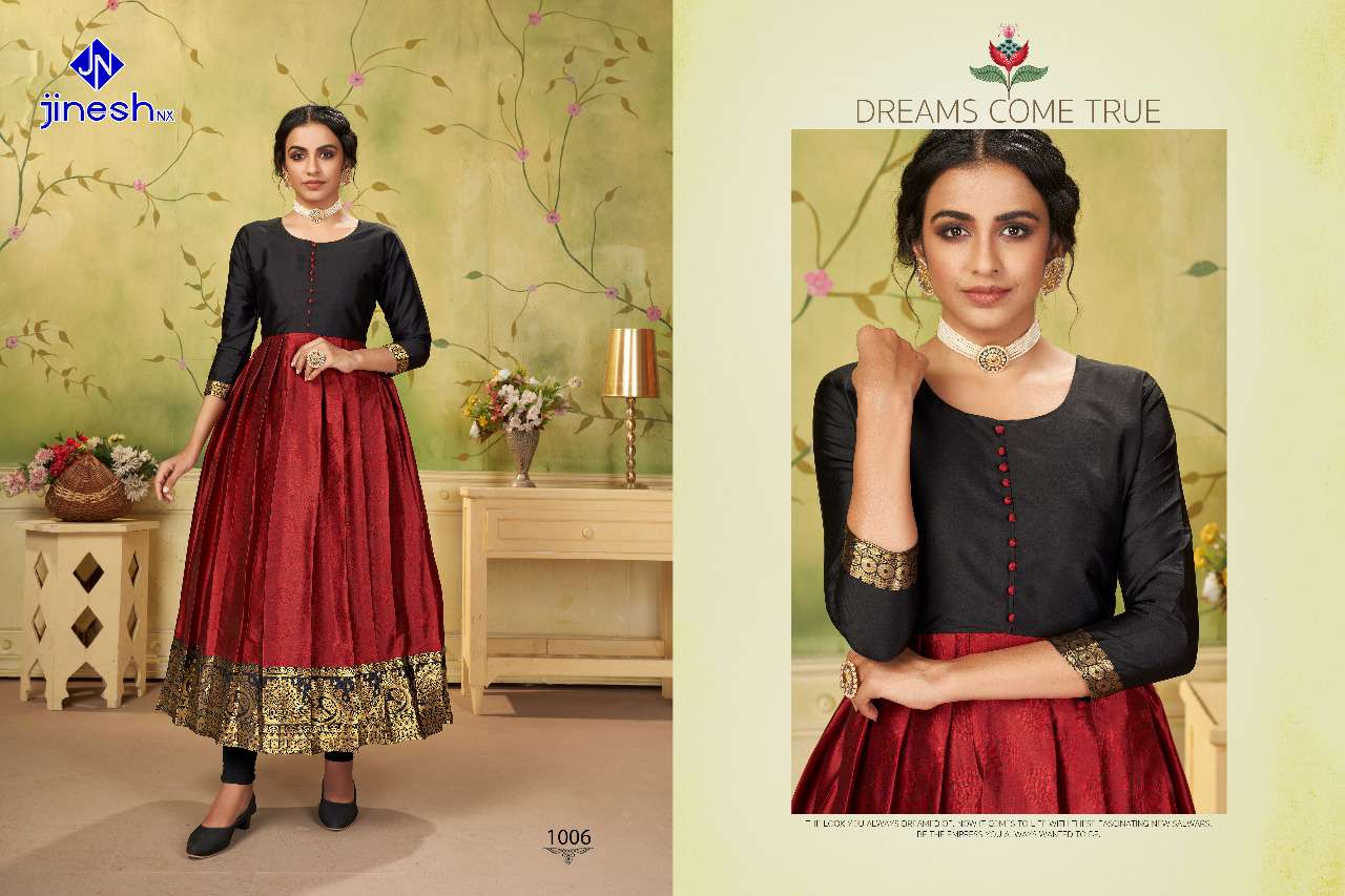 AVIKA BY JINESH NX 1001 TO 1006 SERIES DESIGNER STYLISH FANCY COLORFUL BEAUTIFUL PARTY WEAR & ETHNIC WEAR COLLECTION TAFETA JACQUARD KURTIS AT WHOLESALE PRICE