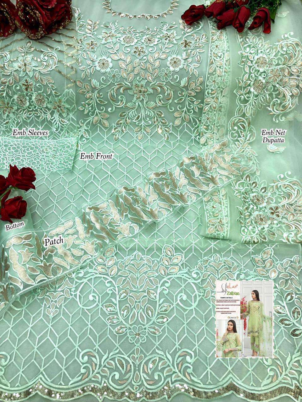 ZAIBTAN BY ELAAF PAKISTANI SUITS BEAUTIFUL FANCY COLORFUL STYLISH PARTY WEAR & OCCASIONAL WEAR HEAVY BUTTERFLY NET EMBROIDERED DRESSES AT WHOLESALE PRICE