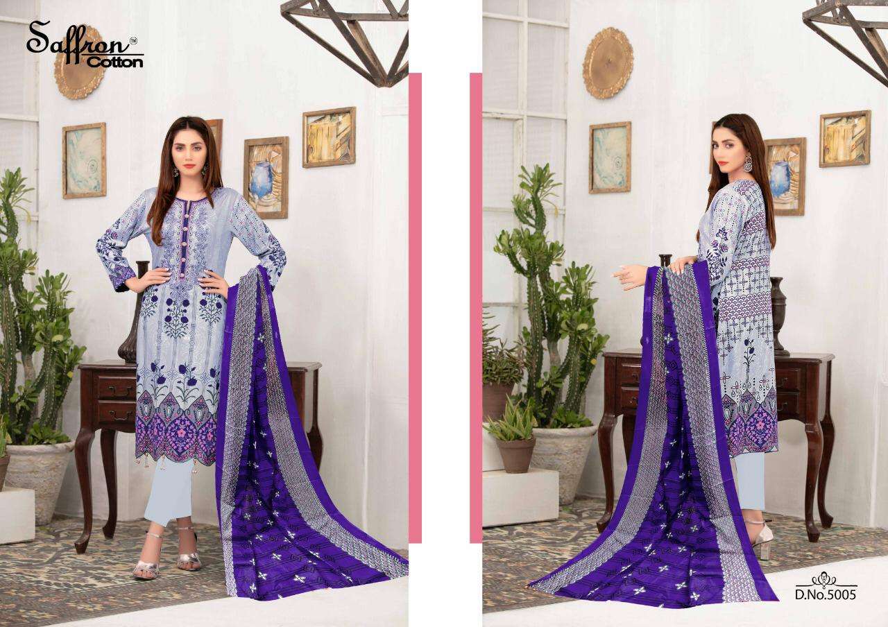 GULZAR KARACHI COTTON VOL-5 BY SAFFRON COTTON 5001 TO 5010 SERIES BEAUTIFUL SUITS COLORFUL STYLISH FANCY CASUAL WEAR & ETHNIC WEAR PURE COTTON PRINT DRESSES AT WHOLESALE PRICE