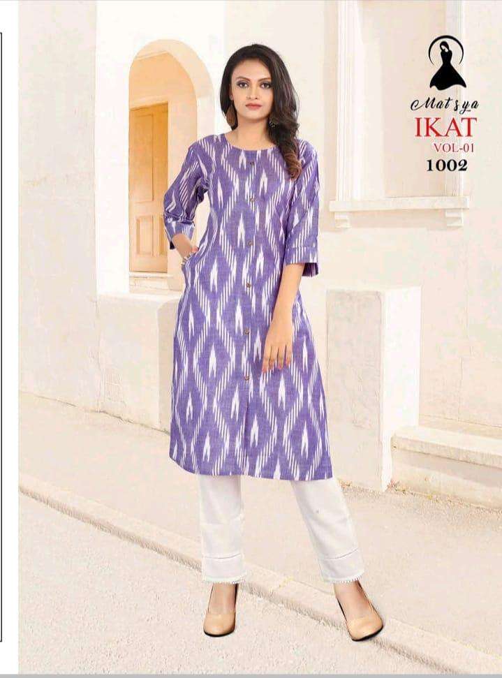 IKAAT VOL-1 BY MATSYA 1001 TO 1006 SERIES DESIGNER STYLISH FANCY COLORFUL BEAUTIFUL PARTY WEAR & ETHNIC WEAR COLLECTION HANDLOOM COTTON KURTIS AT WHOLESALE PRICE
