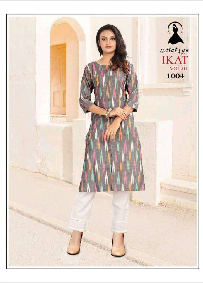 IKAAT VOL-1 BY MATSYA 1001 TO 1006 SERIES DESIGNER STYLISH FANCY COLORFUL BEAUTIFUL PARTY WEAR & ETHNIC WEAR COLLECTION HANDLOOM COTTON KURTIS AT WHOLESALE PRICE