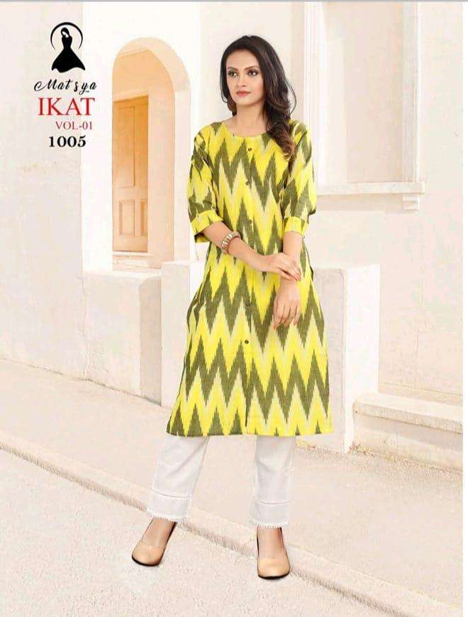 IKAAT VOL-1 BY MATSYA 1001 TO 1006 SERIES DESIGNER STYLISH FANCY COLORFUL BEAUTIFUL PARTY WEAR & ETHNIC WEAR COLLECTION HANDLOOM COTTON KURTIS AT WHOLESALE PRICE
