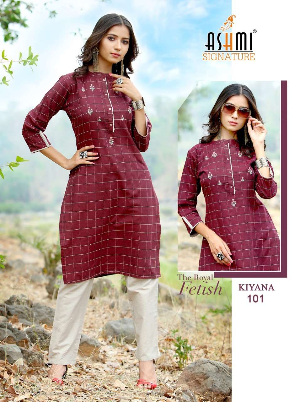 KIYANA BY ASHMI 101 TO 105 SERIES DESIGNER STYLISH FANCY COLORFUL BEAUTIFUL PARTY WEAR & ETHNIC WEAR COLLECTION COTTON EMBROIDERY KURTIS WITH BOTTOM AT WHOLESALE PRICE
