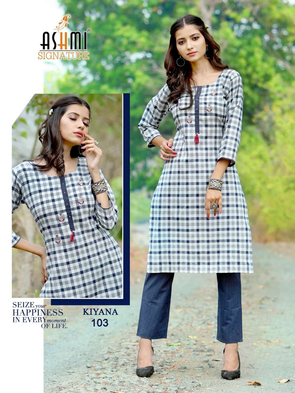 KIYANA BY ASHMI 101 TO 105 SERIES DESIGNER STYLISH FANCY COLORFUL BEAUTIFUL PARTY WEAR & ETHNIC WEAR COLLECTION COTTON EMBROIDERY KURTIS WITH BOTTOM AT WHOLESALE PRICE
