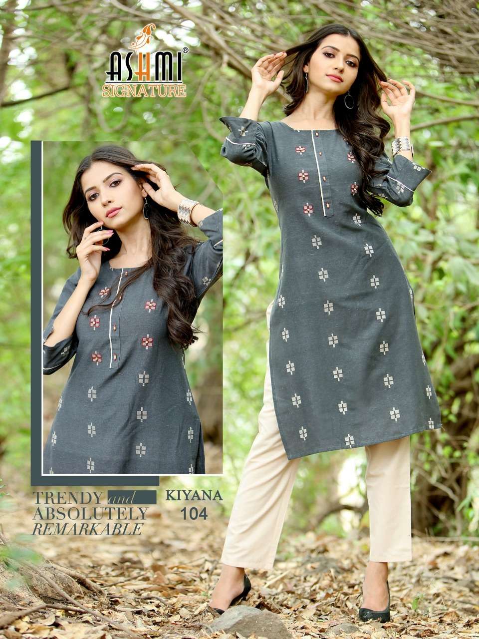 KIYANA BY ASHMI 101 TO 105 SERIES DESIGNER STYLISH FANCY COLORFUL BEAUTIFUL PARTY WEAR & ETHNIC WEAR COLLECTION COTTON EMBROIDERY KURTIS WITH BOTTOM AT WHOLESALE PRICE
